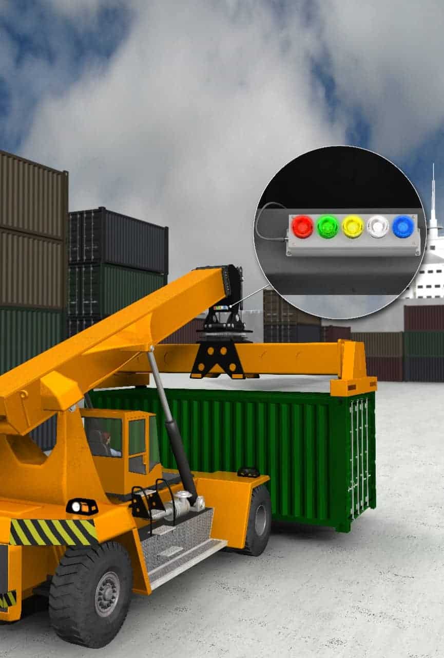 Indicação luminosa para portos no transporte de container botão, indicação luminosa, portos, guidastes, caminhão.
