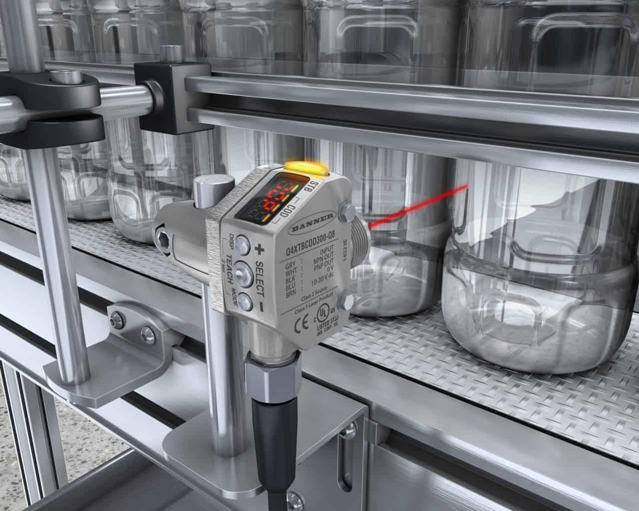 Sensor detecção objeto transparente controle de qualidade, indústria de bebidas, sensor, objetos transparentes.