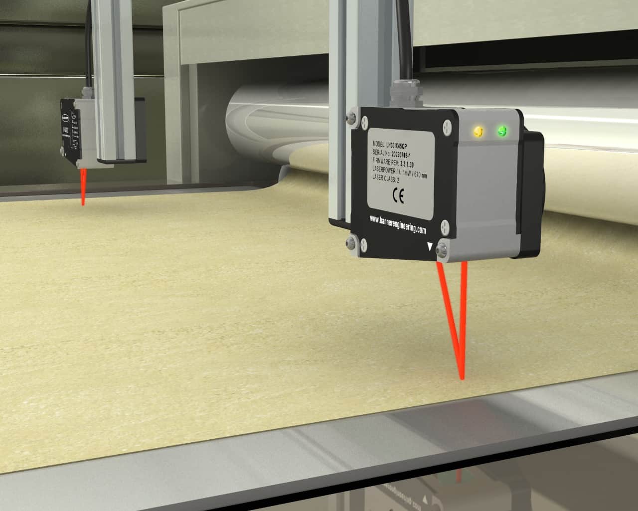 Sensor laser para medir altura da massa Esteria, sensor laser, medir altura da massa, indústria de alimentos.