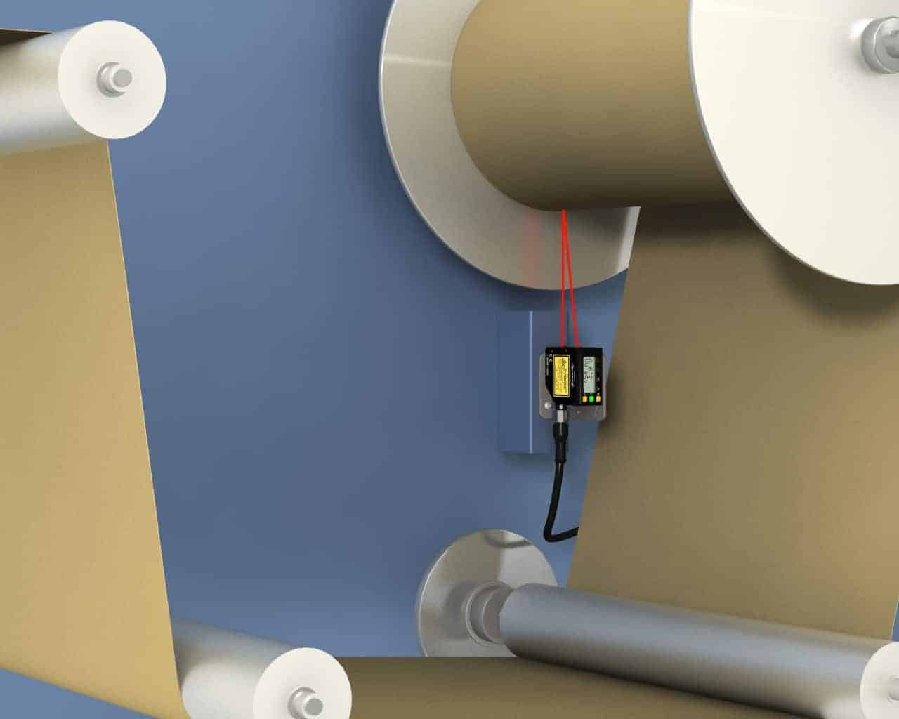 Sensor rolo de papel Sensores a laser medem rolos de papel em uma variedade de cores e automaticamente dimensionam a saída